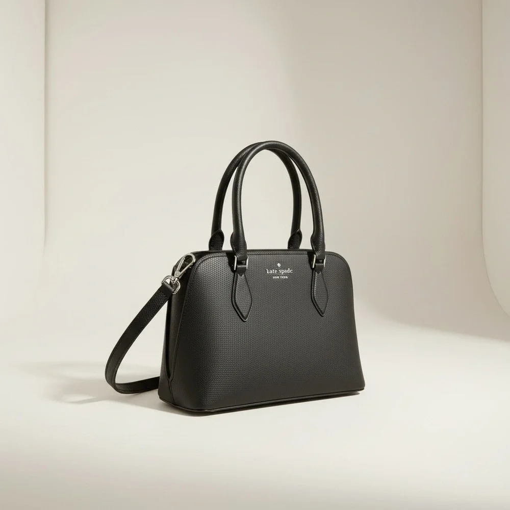 Kate Spade Black Pebbled Leather Satchel Tote Gold Hardware Quiet Luxury